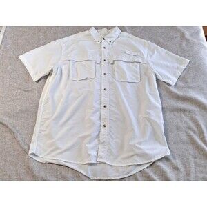 LL Bean Men's Outdoor Button Up Shirt White Short Sleeve Casual Back Vent Top L